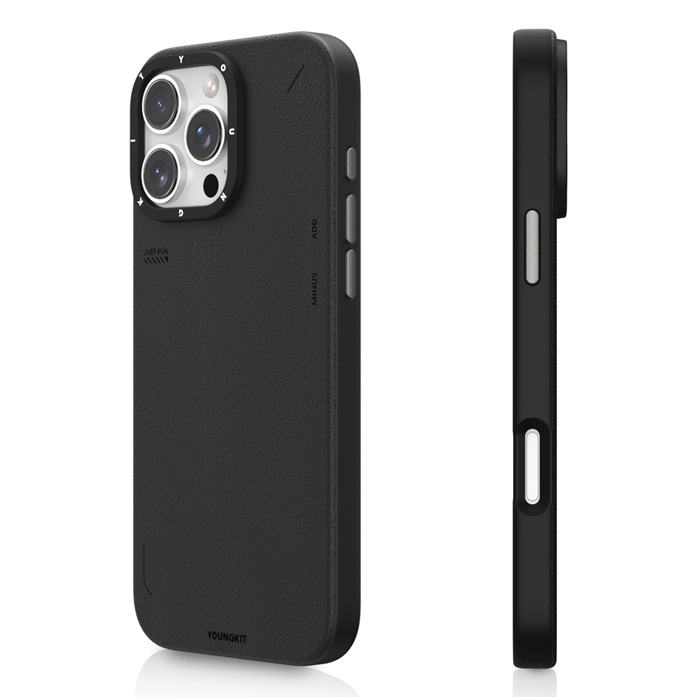 [RNZ-TA112439] Apple iPhone 16 Pro Uyumlu Kılıf M-safe Şarj Özellikli Basit Mat Deri Desenli Youngkit Tech Fashion Serisi Kapak (Siyah)