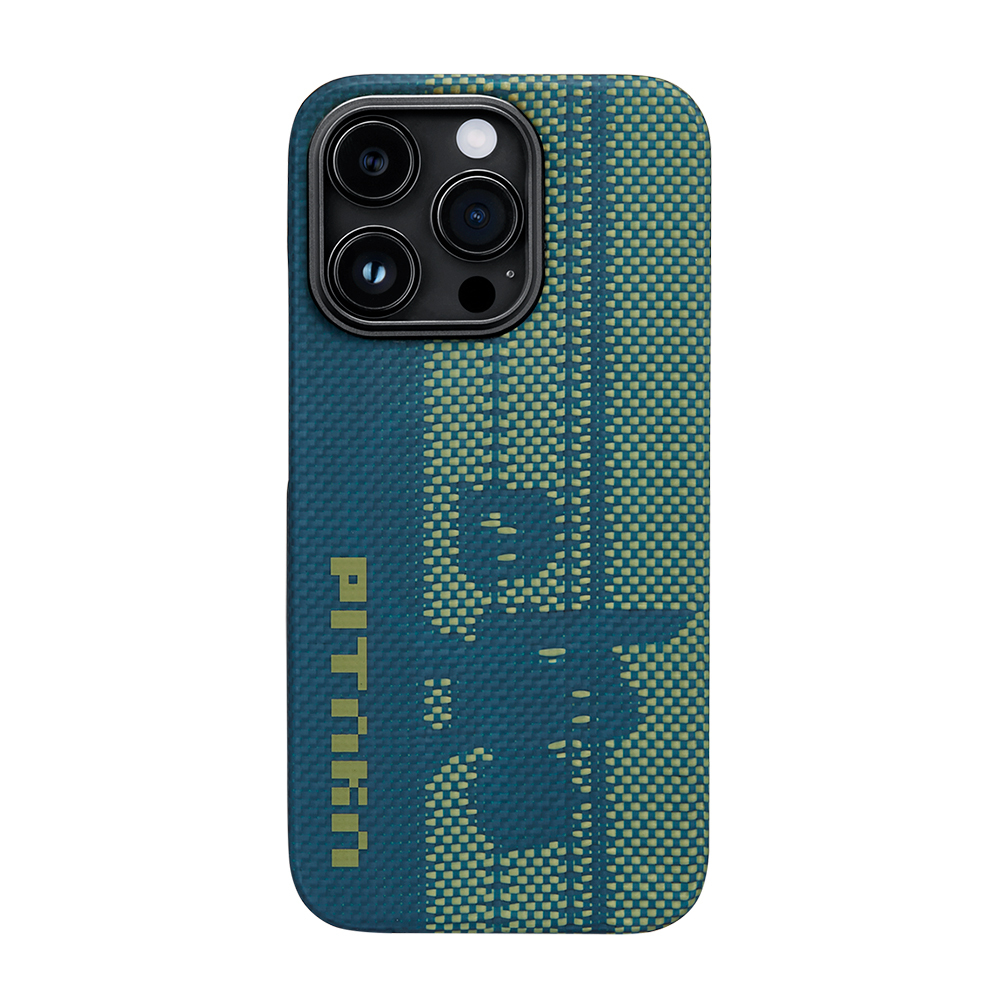 Apple iPhone 14 Pro Uyumlu Kılıf M-safe Şarj Özellikli Aramid Fiber Pitaka Tactile Woven Pixel Game Kapak