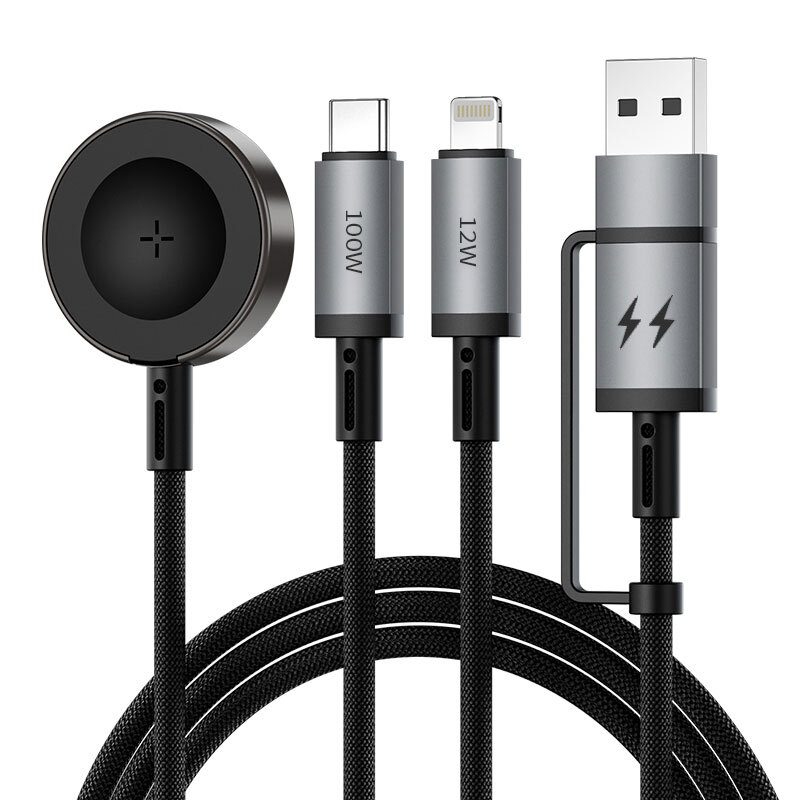 [RNZ-TA112465] Wiwu Wi-C050 Legend Serisi 3in1 USB-A + Type-C to Lightning – Type-C – Akıllı Saat Şarj Kablosu 100W 1.2M