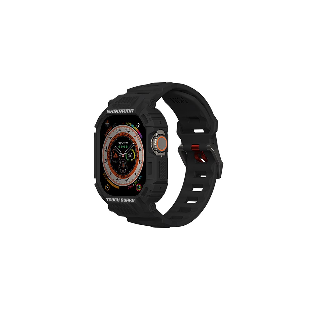 [RNZ-TA112484] Apple Watch Ultra 49mm Uyumlu Skinarma Mecha 2in1 TPU Kasa Koruyucu + Silikon Kordon (Siyah)
