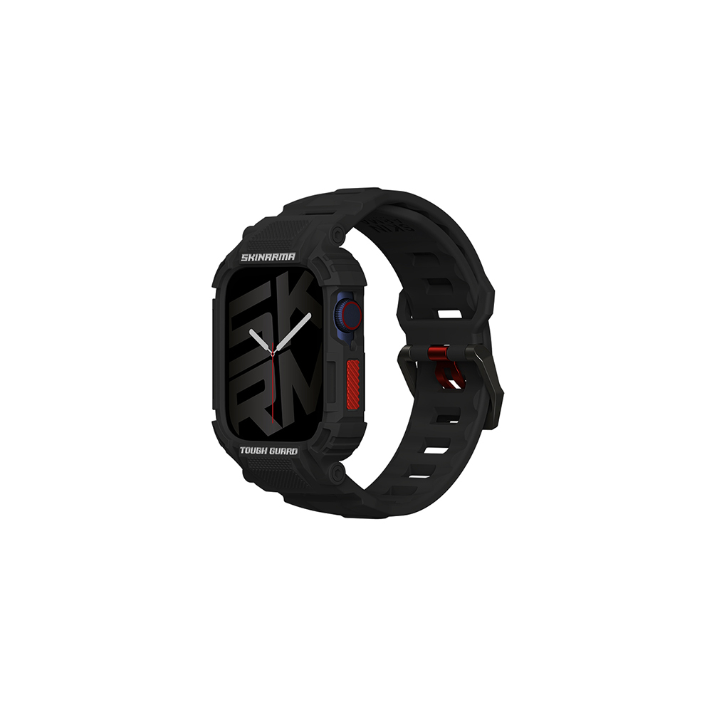 [RNZ-TA112480] Apple Watch 7 45mm Uyumlu Skinarma Mecha 2in1 TPU Kasa Koruyucu + Silikon Kordon (Siyah)