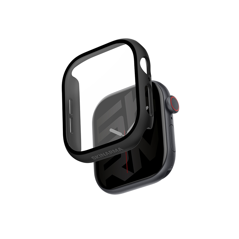 [RNZ-TA112490] Apple Watch 10 46mm Uyumlu Skinarma Gado Sert Silikon Kasa ve Ekran Koruyucu (Siyah)