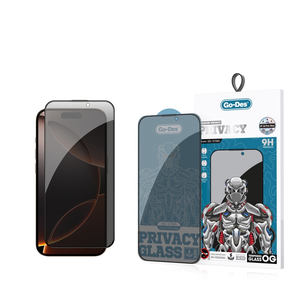 Apple iPhone 16 Pro Max Uyumlu Go Des 9D Full Cover Privacy Temperli Cam Ekran Koruyucu