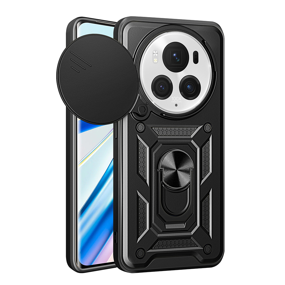 [RNZ-TA112856] Honor Magic 6 Pro Uyumlu Kılıf Magnetik Standlı Kamera Korumalı Zore Sürgülü Vega Kapak (Siyah)