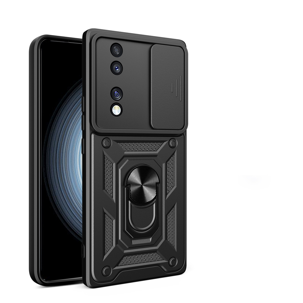 [RNZ-TA112846] Honor 70 Uyumlu Kılıf Magnetik Standlı Kamera Korumalı Zore Sürgülü Vega Kapak (Siyah)