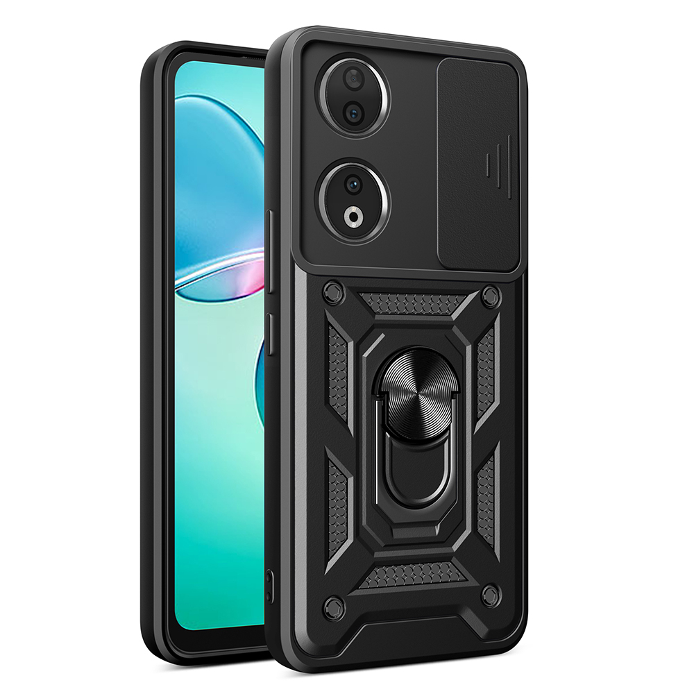 [RNZ-TA112848] Honor 90 Uyumlu Kılıf Magnetik Standlı Kamera Korumalı Zore Sürgülü Vega Kapak (Siyah)