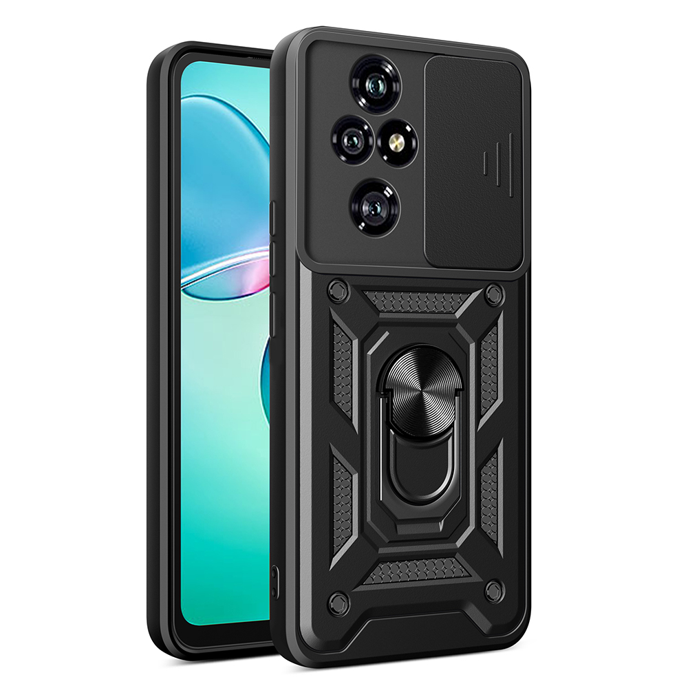 [RNZ-TA112852] Honor 200 Pro Uyumlu Kılıf Magnetik Standlı Kamera Korumalı Zore Sürgülü Vega Kapak (Siyah)