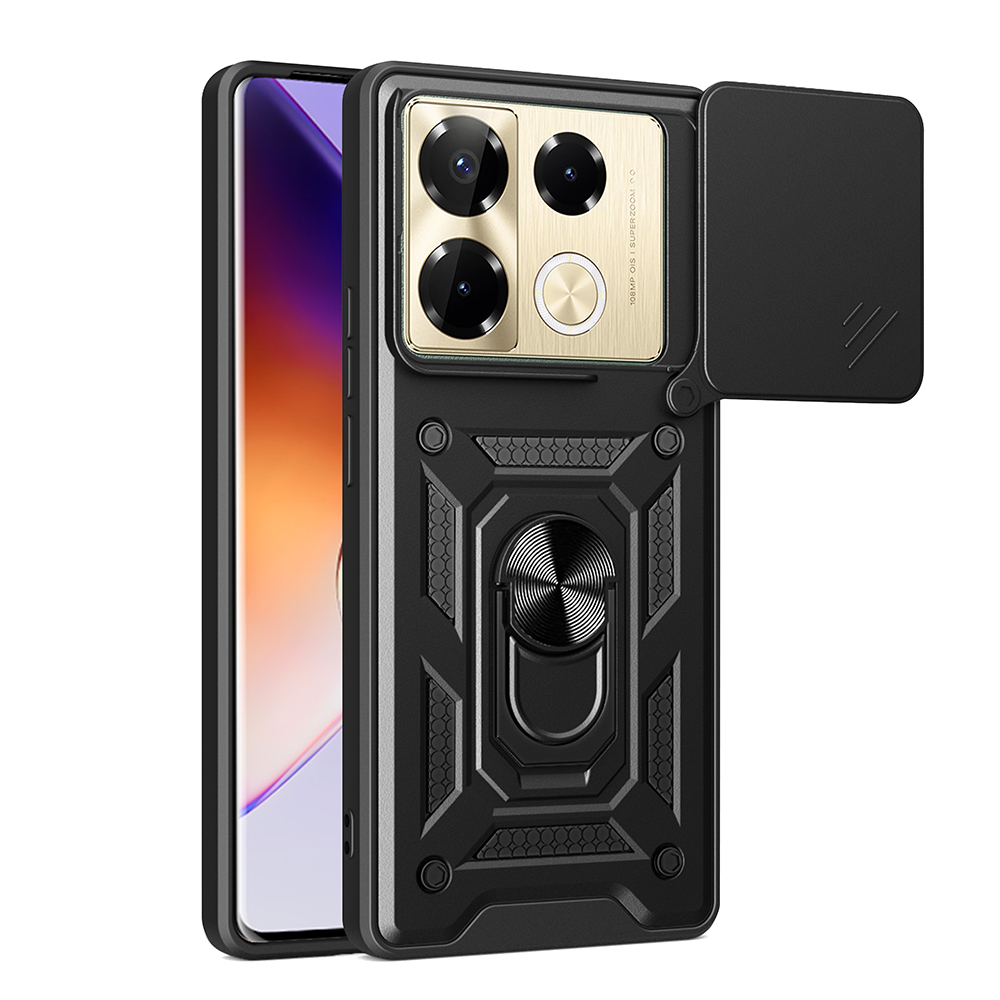 [RNZ-TA112854] Infinix Note 40 Pro Uyumlu Kılıf Magnetik Standlı Kamera Korumalı Zore Sürgülü Vega Kapak (Siyah)