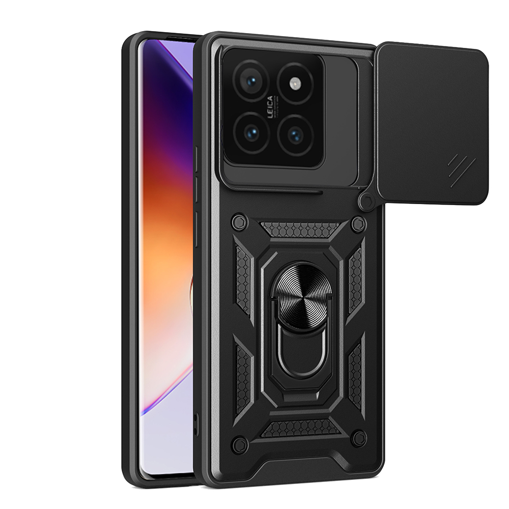 [RNZ-TA112860] Xiaomi 14T Pro Uyumlu Kılıf Magnetik Standlı Kamera Korumalı Zore Sürgülü Vega Kapak (Siyah)