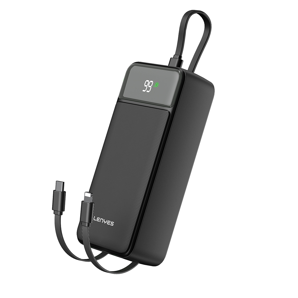 [RNZ-TA113024] Lenyes PX355D Dijital LED Ekranlı Type-C ve Lightning Kablolu Powerbank 22.5W 30.000mAh