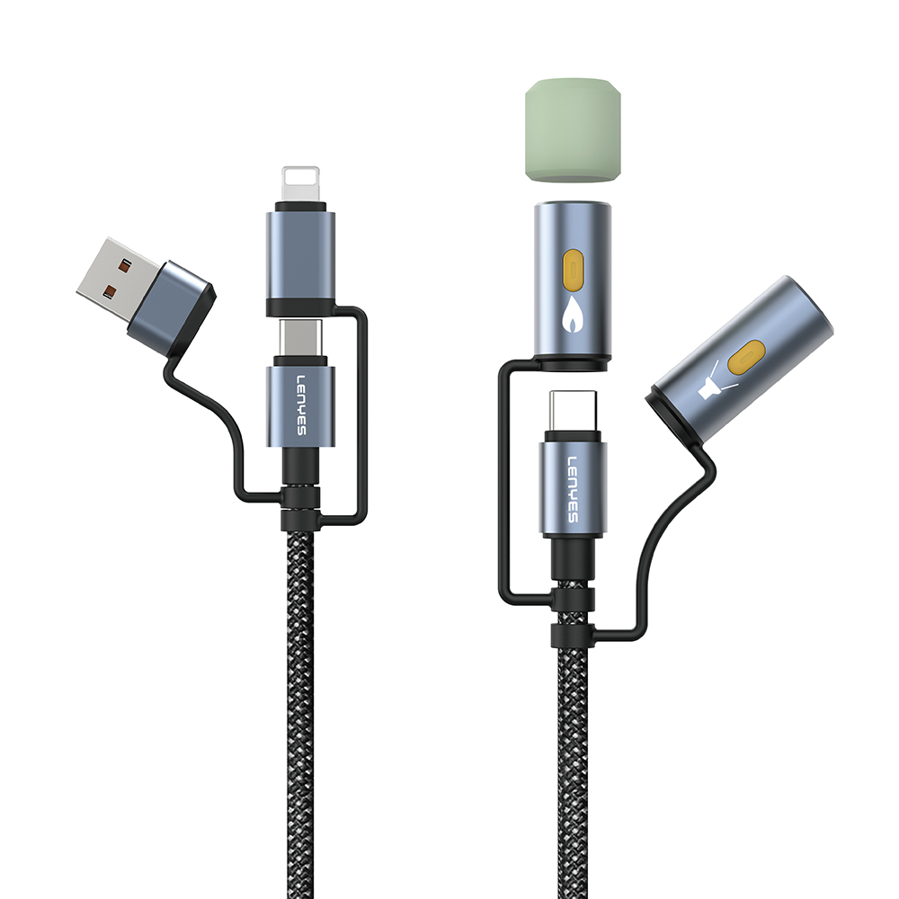 [RNZ-TA113015] Lenyes LC112 Çoklu Şarj Kablolu Fener Ve Çakmaklık Özellikli 6in1 Kablo 240W 1M