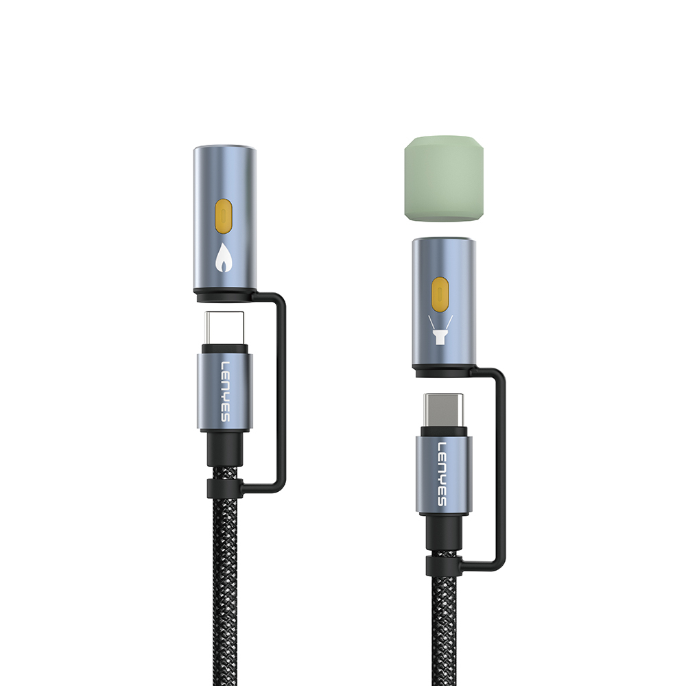 [RNZ-TA113016] Lenyes LC111 Çoklu Şarj Kablolu Fener Ve Çakmaklık Özellikli 4in1 Kablo 60W 1M