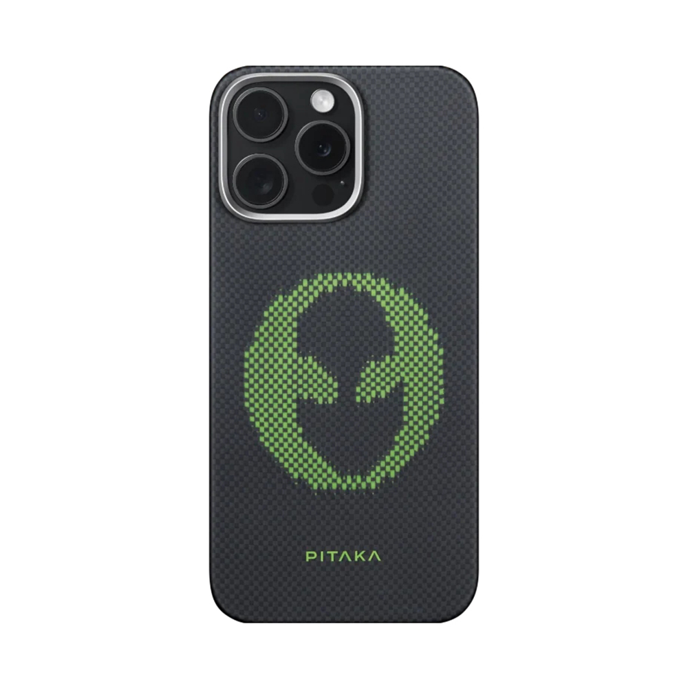 Apple iPhone 15 Pro Uyumlu Kılıf M-safe Şarj Özellikli Lumintex Teknolojili Fosforlu Aramid Fiber Pitaka Tactile Woven Aries Serisi Kapak