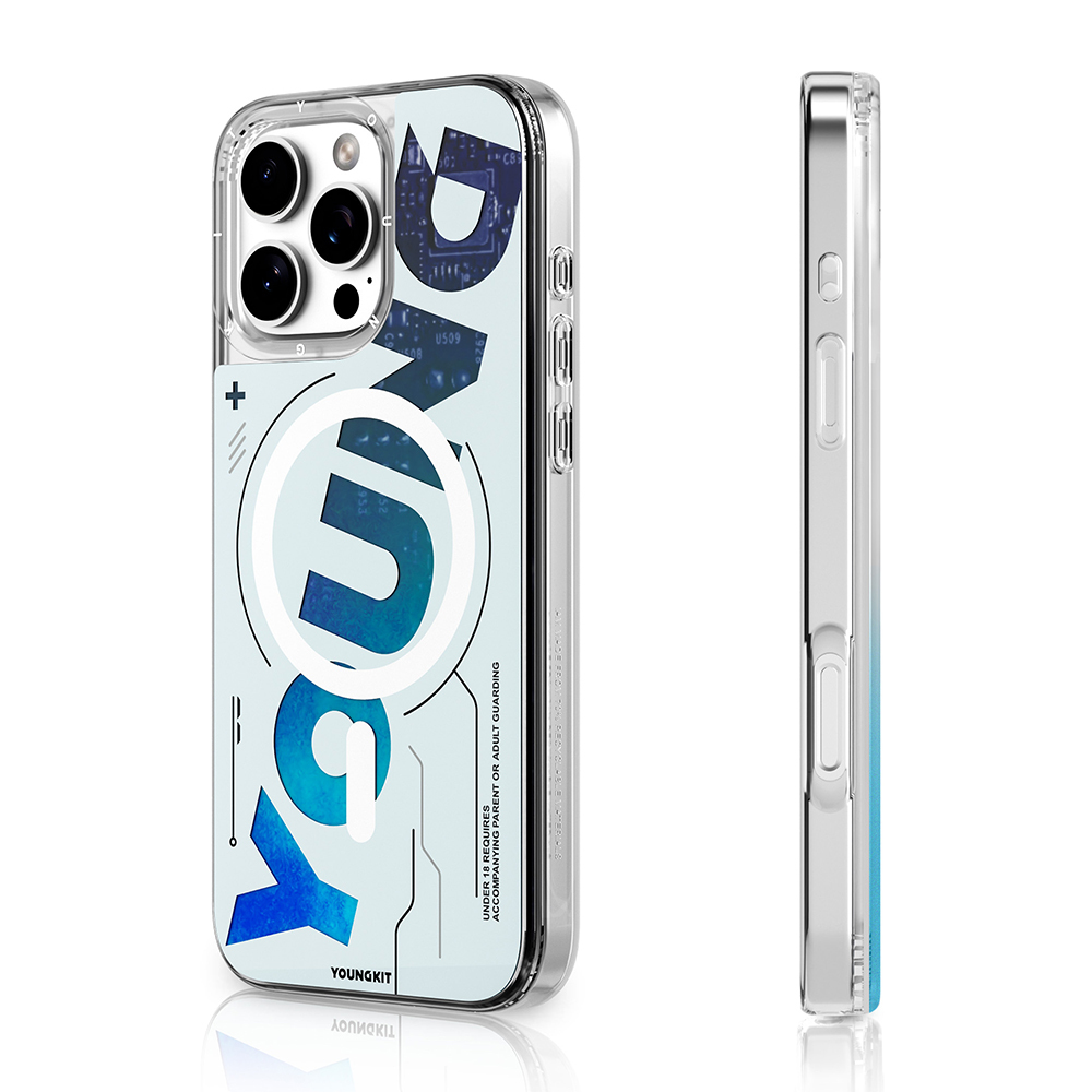 [RNZ-TA112614] Apple iPhone 16 Pro Uyumlu Kılıf M-safe Şarj Özellikli Airbagli Çift Katmanlı Youngkit Future Streamer Serisi Kapak (Mavi)
