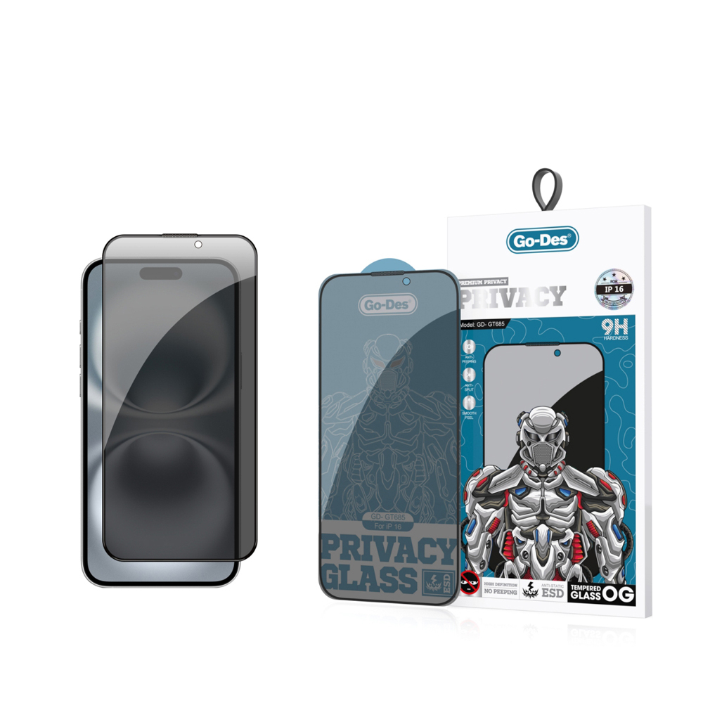 [RNZ-TA112700] Apple iPhone 16 Uyumlu Go Des 9D Full Cover Privacy Temperli Cam Ekran Koruyucu