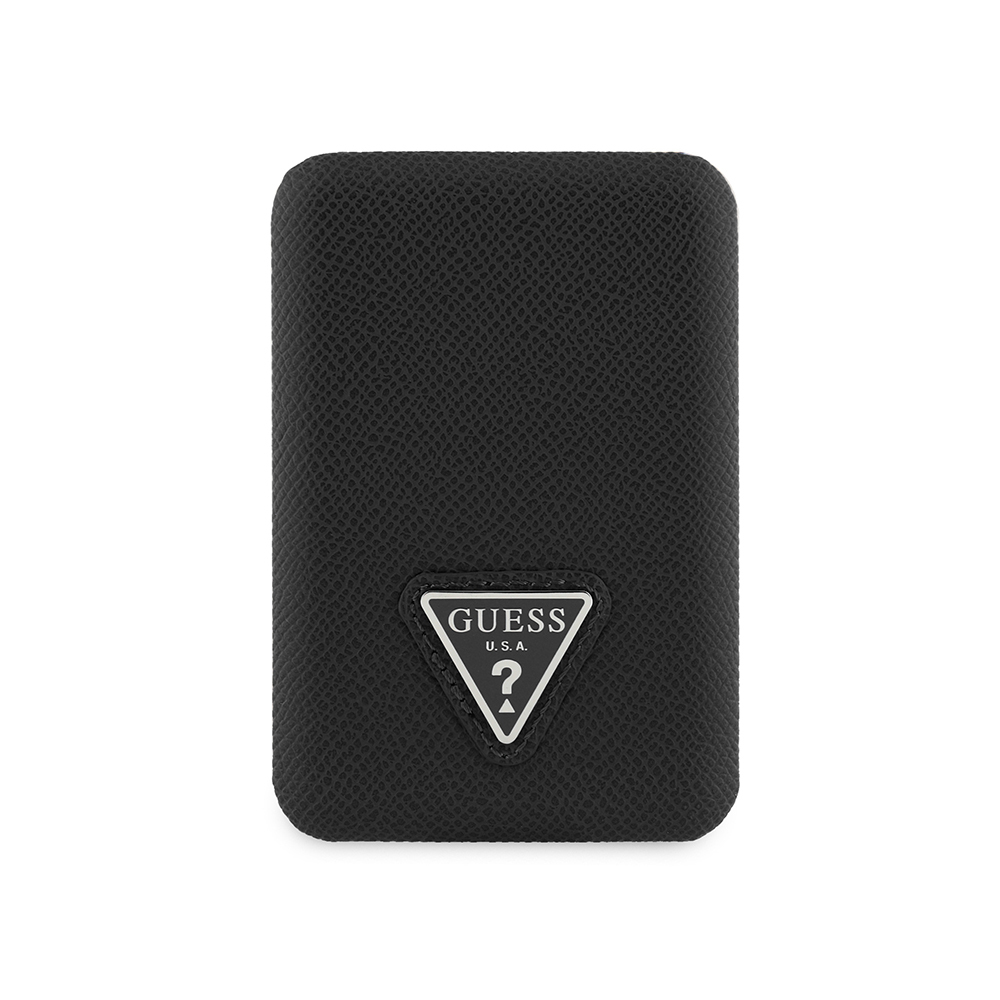 [RNZ-TA112663] Guess Orjinal Lisanslı Dijital Led Göstergeli PU Deri Yüzey Üçgen Logolu Powerbank 5000mAh 15W (Siyah)