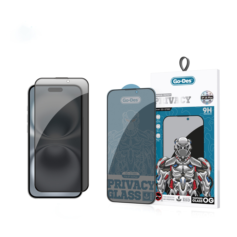 [RNZ-TA112701] Apple iPhone 16 Plus Uyumlu Go Des 9D Full Cover Privacy Temperli Cam Ekran Koruyucu