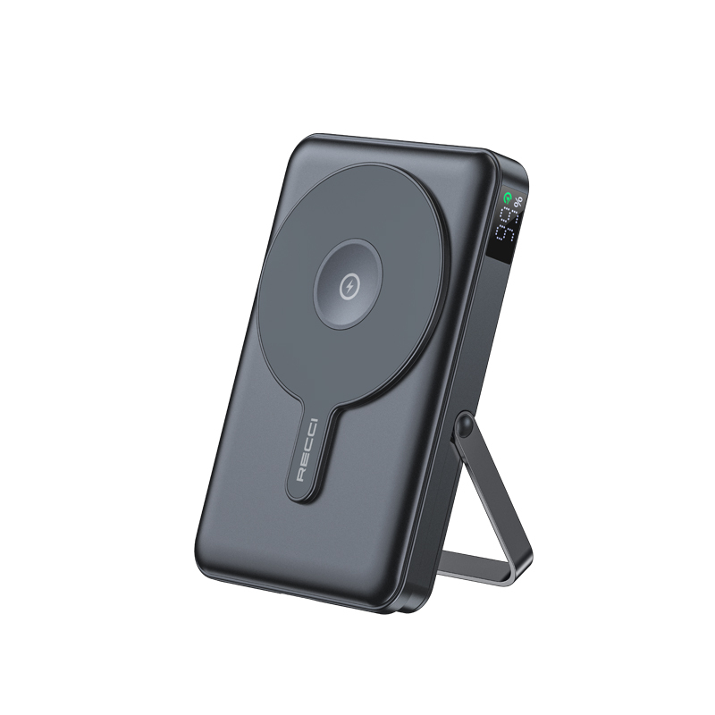 [RNZ-TA112603] Recci RPB-W27 Galaxy Serisi Dijital LED Göstergeli Kablosuz Şarj Özellikli Type-C ve Lightning Kablolu Powerbank 20W 10.000mAh (Siyah)
