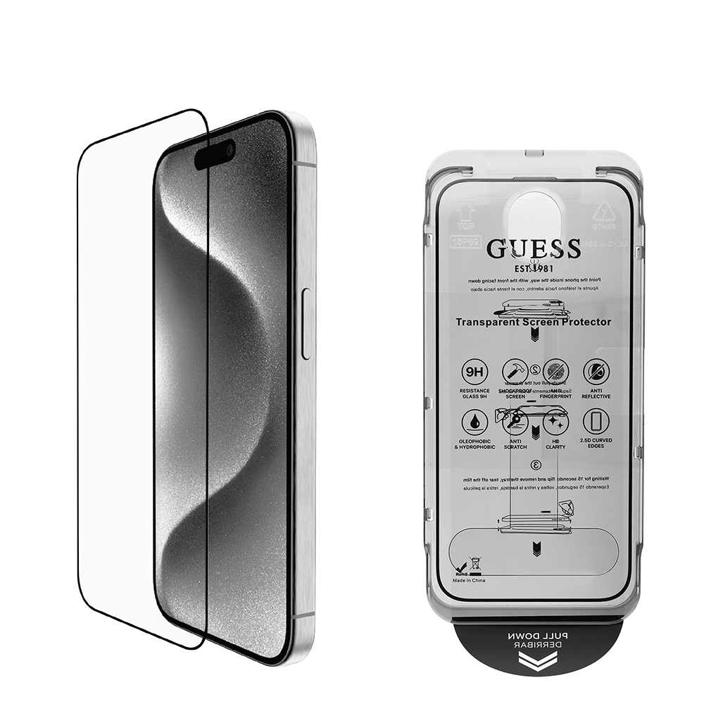 Apple iPhone 16 Pro Max Uyumlu Guess Orjinal Lisanslı Temperli Cam Ekran Koruyucu Uygulama Aparatlı Outline Serisi