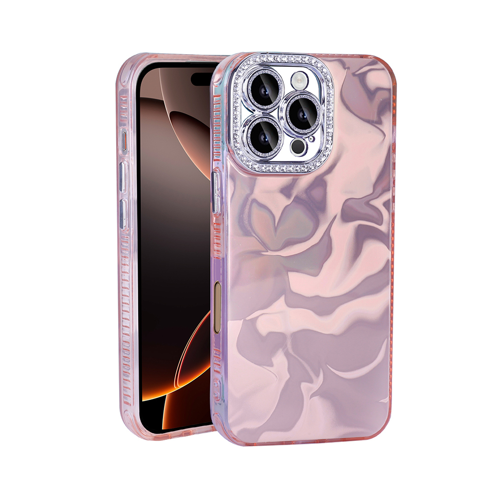 [RNZ-TA113258] Apple iPhone 16 Pro Uyumlu Kılıf Airbagli Parlak Taş Detay Tasarımlı Zore Esila Kapak (Pembe)