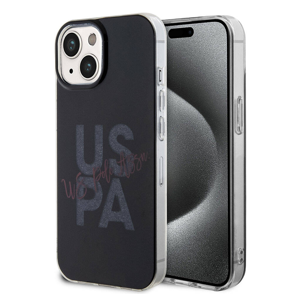 [RNZ-TA95603] Apple iPhone 15 Uyumlu Kılıf U.S. Polo Assn. Orjinal Lisanslı Simli Parlak Alfabe Tasarım Kapak (Siyah)