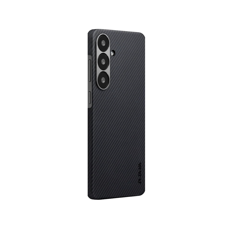 [RNZ-TA114481] Samsung Galaxy S25 Uyumlu Kılıf M-safe Şarj Özellikli 600D Aramid Fiber Pitaka Ultra-Slim Classic Serisi Black-Grey Twill Kapak