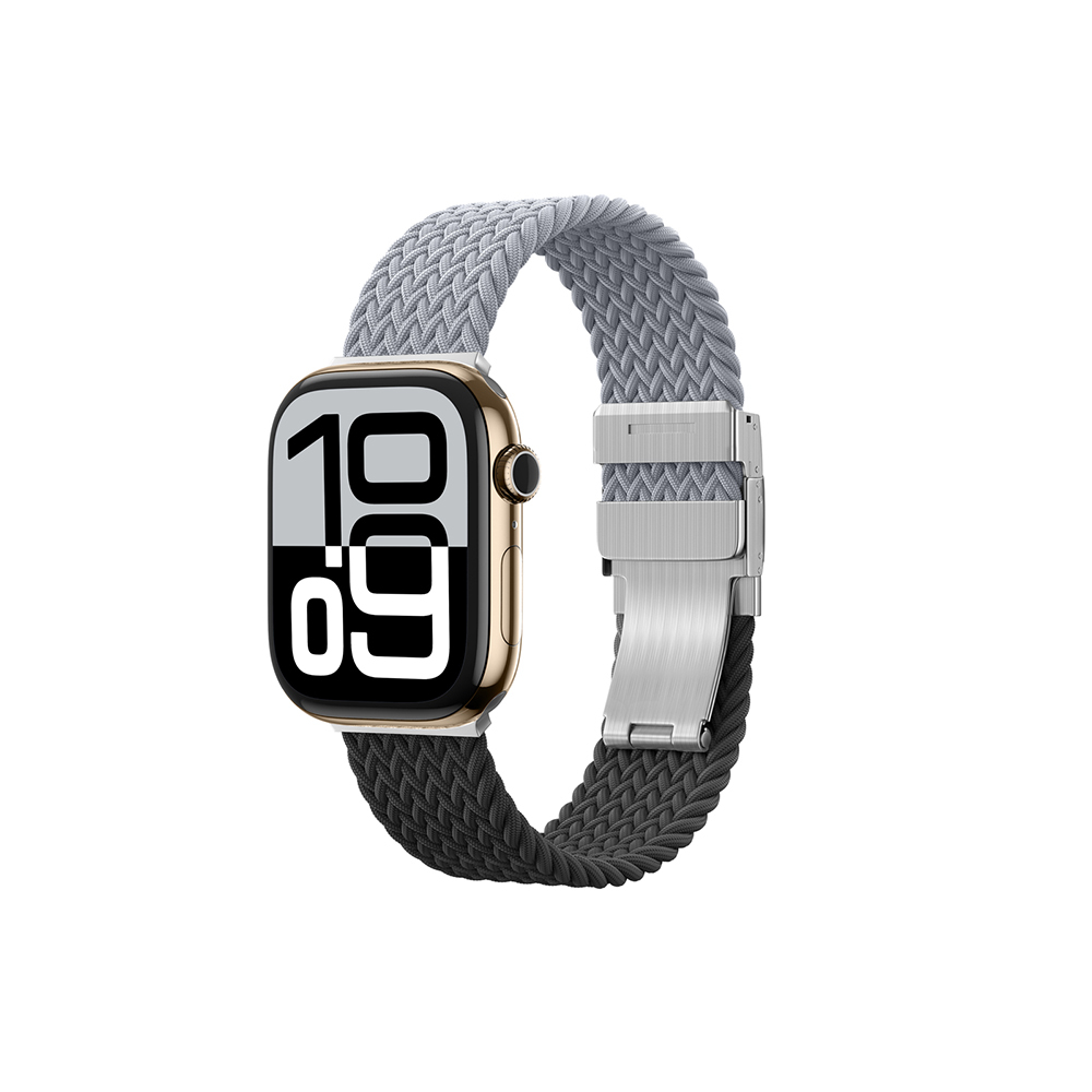 [RNZ-TA113644] Apple Watch 10 46mm Uyumlu Amazingthing Glamour Blend Hasır Kordon (Siyah-Gri)