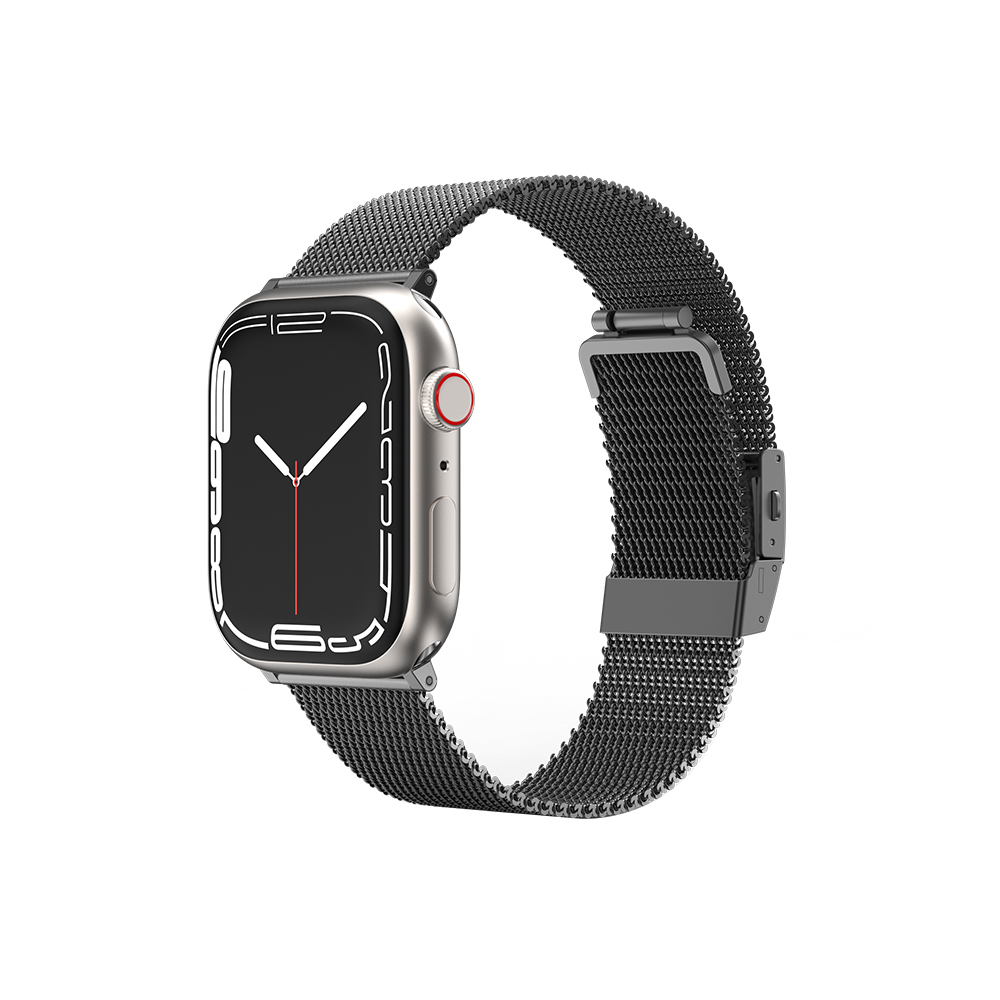 [RNZ-TA113667] Apple Watch 7 41mm Uyumlu Amazingthing Titan Metal Hasır Kordon (Siyah)