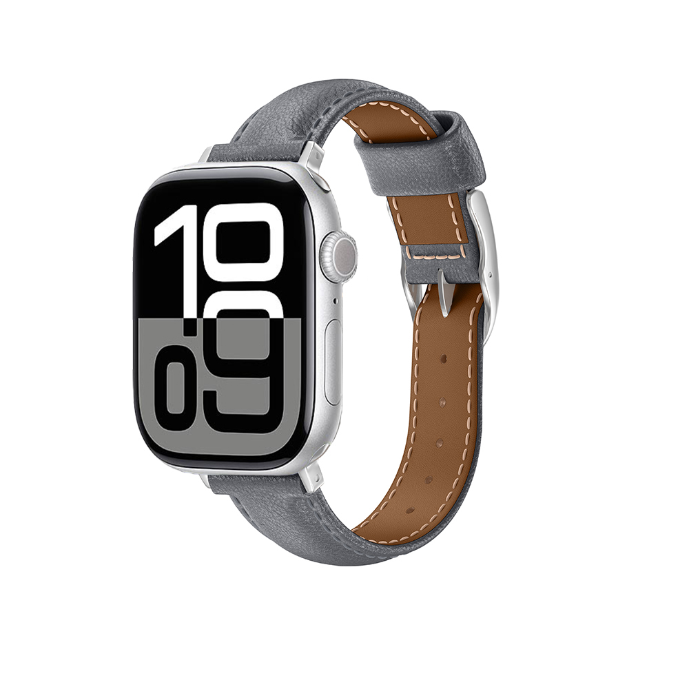 [RNZ-TA113648] Apple Watch 10 46mm Uyumlu Amazingthing Glamour Class Deri Kordon (Gri)