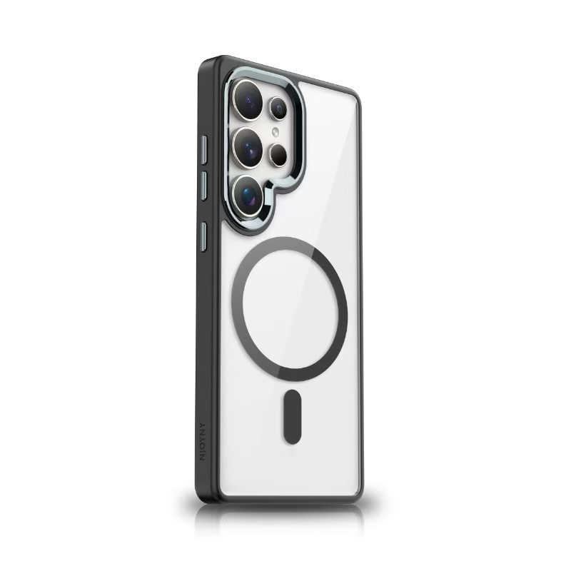 [RNZ-TA113790] Samsung Galaxy S25 Ultra Uyumlu Kılıf M-safe Şarj Özellikli Zore Krom M-safe Silikon Kapak (Siyah)