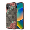 Apple iPhone 12 Uyumlu Kılıf Guess Orjinal Lisanslı M-safe Şarj Özellikli Gül Baskılı 4G Desenli Yazı Logolu Kapak
