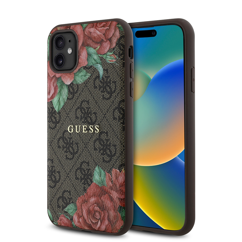 Apple iPhone 11 Uyumlu Kılıf Guess Orjinal Lisanslı M-safe Uyumlu Gül Baskılı 4G Desenli Yazı Logolu Kapak