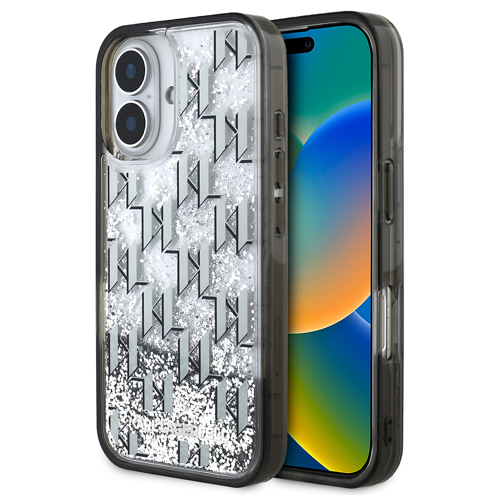 Apple iPhone 16 Uyumlu Kılıf Karl Lagerfeld Orjinal Lisanslı Simli KL Yazılı Monogram Gradient Kapak