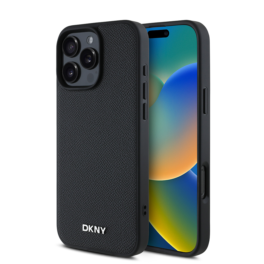 Apple iPhone 16 Pro Uyumlu Kılıf DKNY Orjinal Lisanslı M-safe Şarj Özellikli Metal Logolu PU Deri Grained Kapak