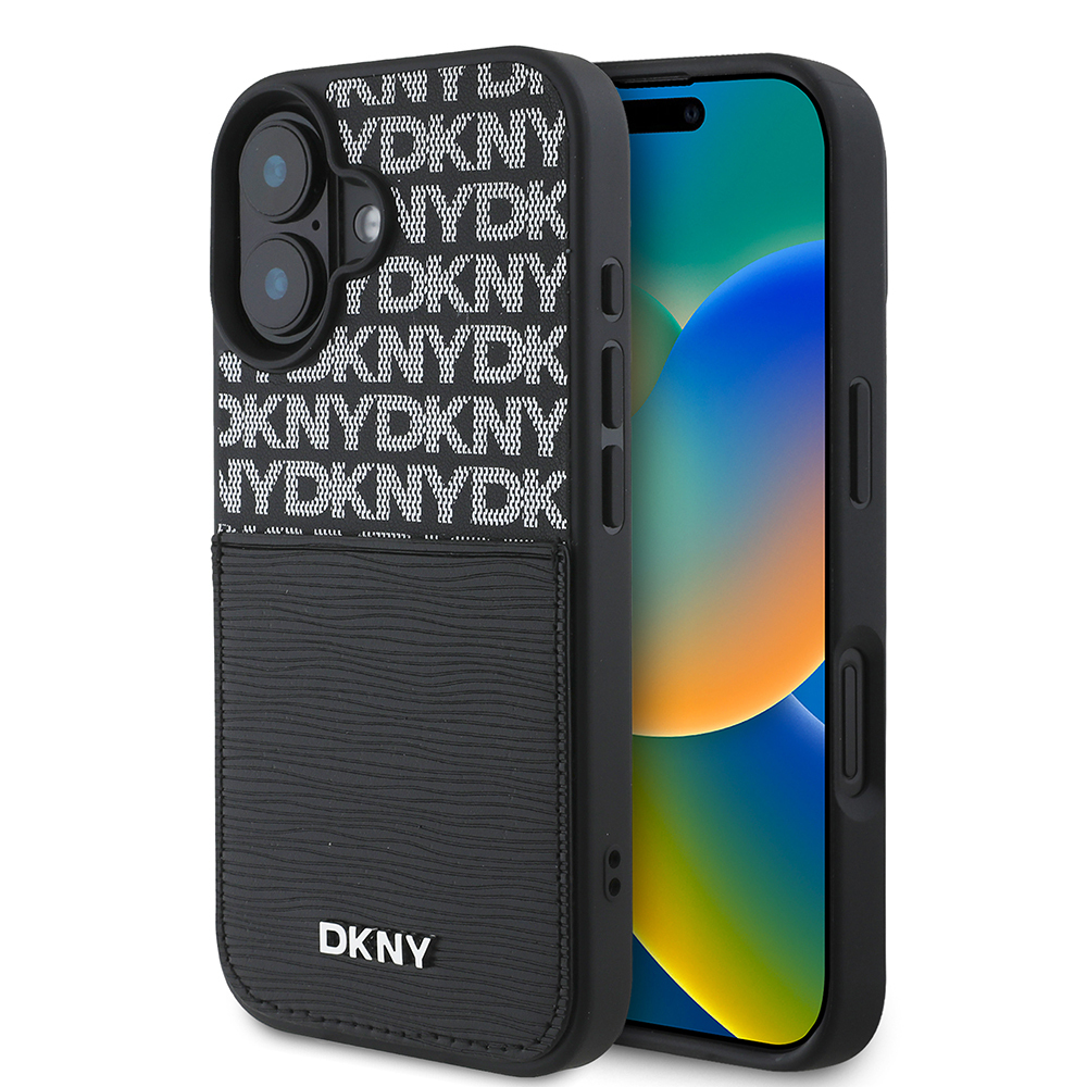 [ZTA113415] Apple iPhone 16 Uyumlu Kılıf DKNY Orjinal Lisanslı Kartlıklı 3D Yazılı Repeat Texture Pattern Kapak