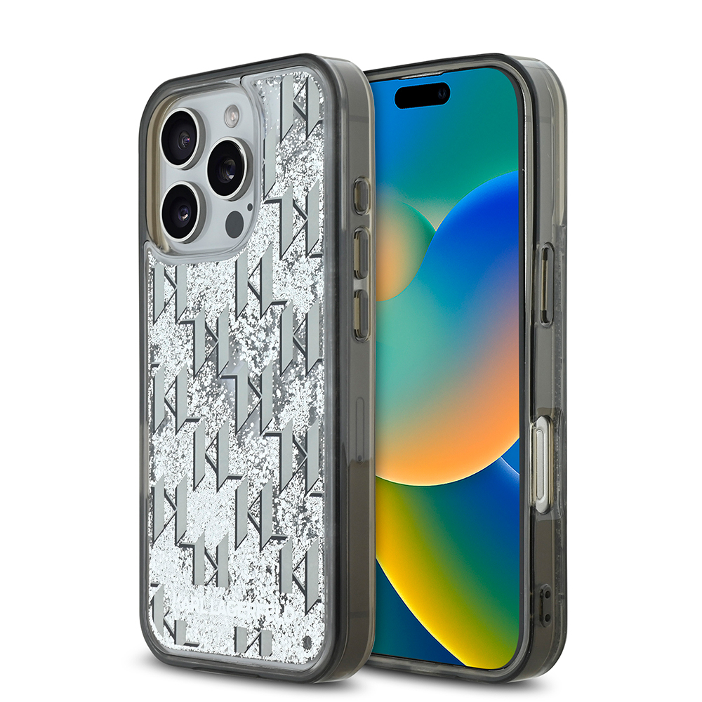 Apple iPhone 16 Pro Max Uyumlu Kılıf Karl Lagerfeld Orjinal Lisanslı Simli KL Yazılı Monogram Gradient Kapak