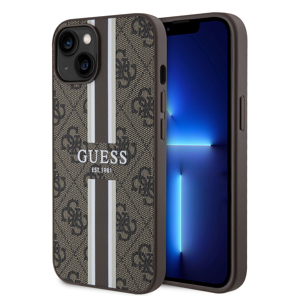 Apple iPhone 14 Uyumlu Kılıf Guess Orjinal Lisanslı M-safe Şarj Özellikli 4G Şerit Tasarımlı Printed Kapak
