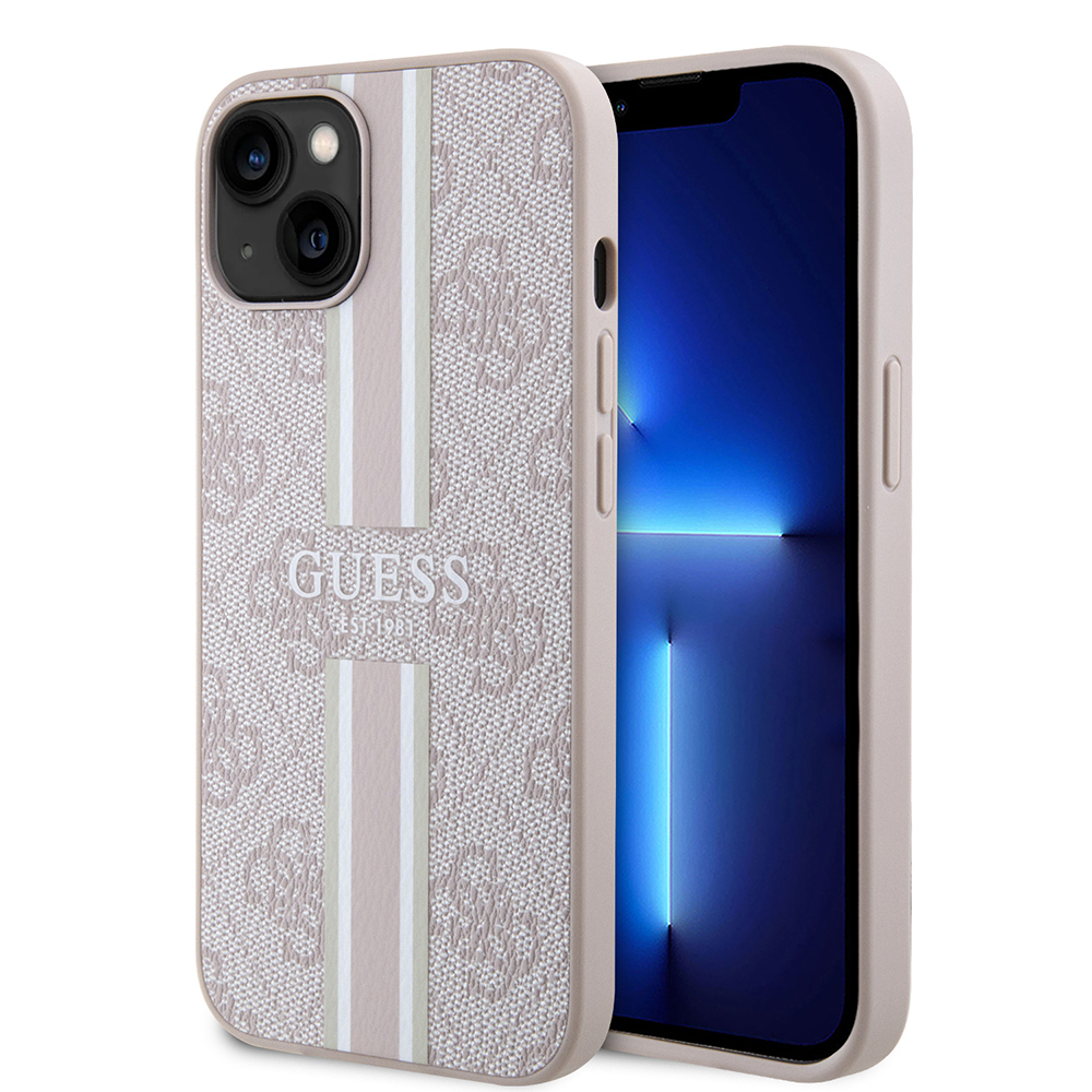 Apple iPhone 14 Uyumlu Kılıf Guess Orjinal Lisanslı M-safe Şarj Özellikli 4G Şerit Tasarımlı Printed Kapak