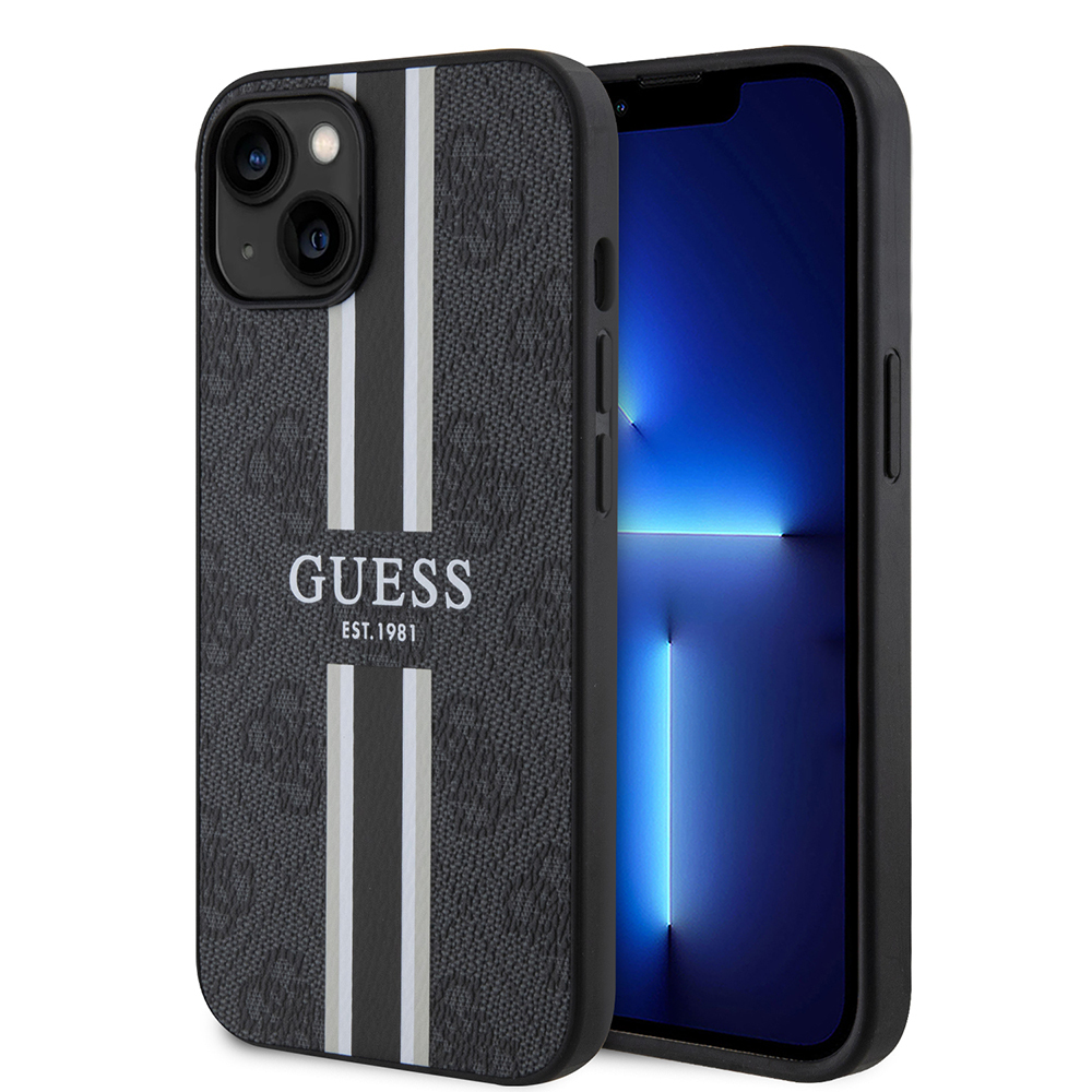 Apple iPhone 14 Uyumlu Kılıf Guess Orjinal Lisanslı M-safe Şarj Özellikli 4G Şerit Tasarımlı Printed Kapak