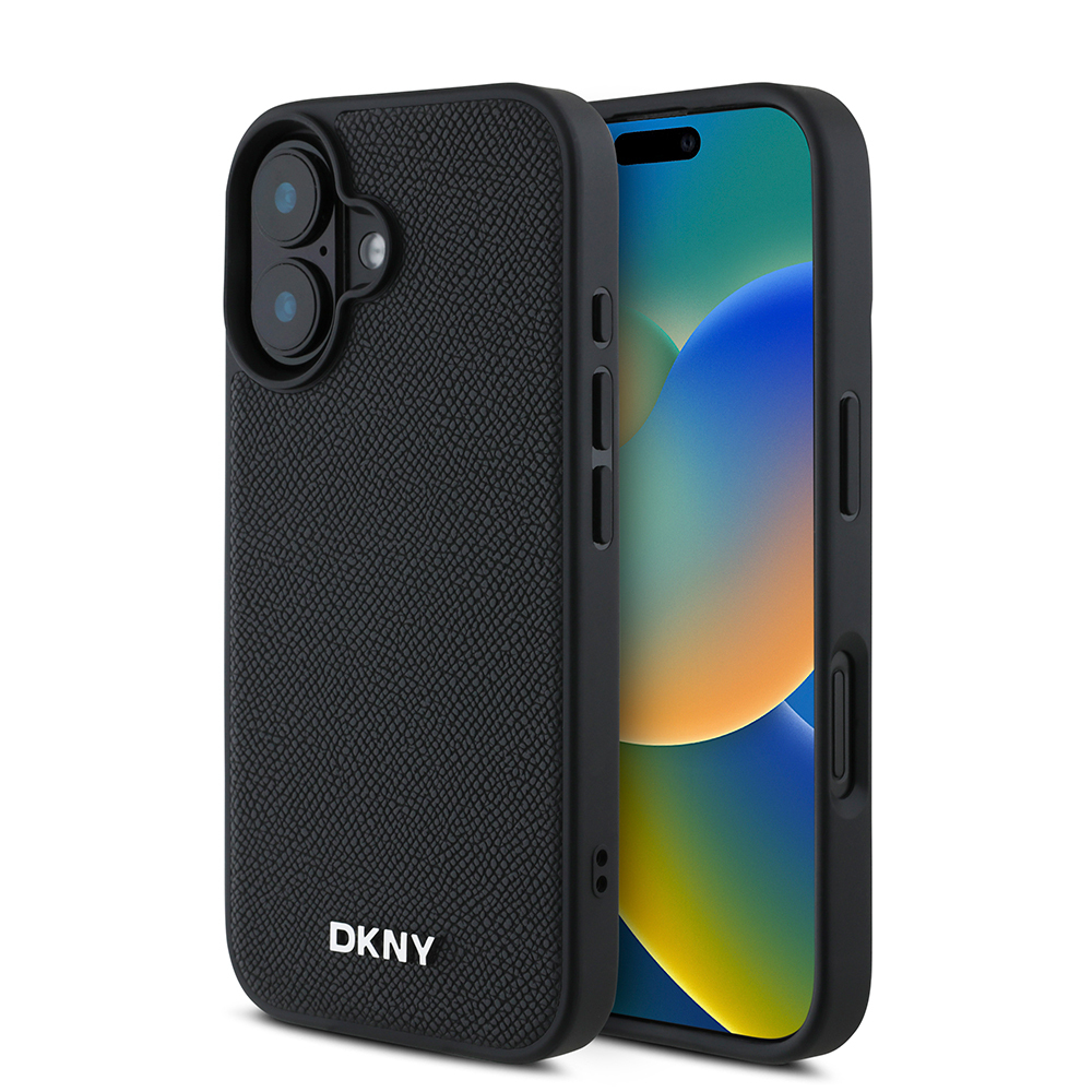 [ZTA113396] Apple iPhone 16 Uyumlu Kılıf DKNY Orjinal Lisanslı M-safe Şarj Özellikli Metal Logolu PU Deri Grained Kapak