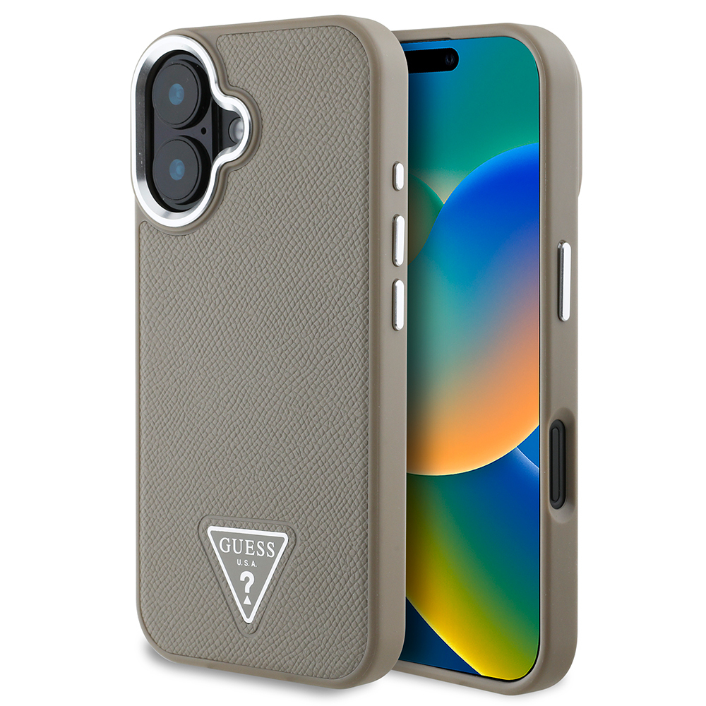 Apple iPhone 16 Plus Uyumlu Kılıf Guess Orjinal Lisanslı M-safe Şarj Özellikli Grained Triangle Kapak