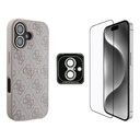 Apple iPhone 16 Uyumlu Guess Orjinal Lisanslı Kılıf + Ekran Koruyucu + Lens Koruyucu 3in1 Aksesuar Seti