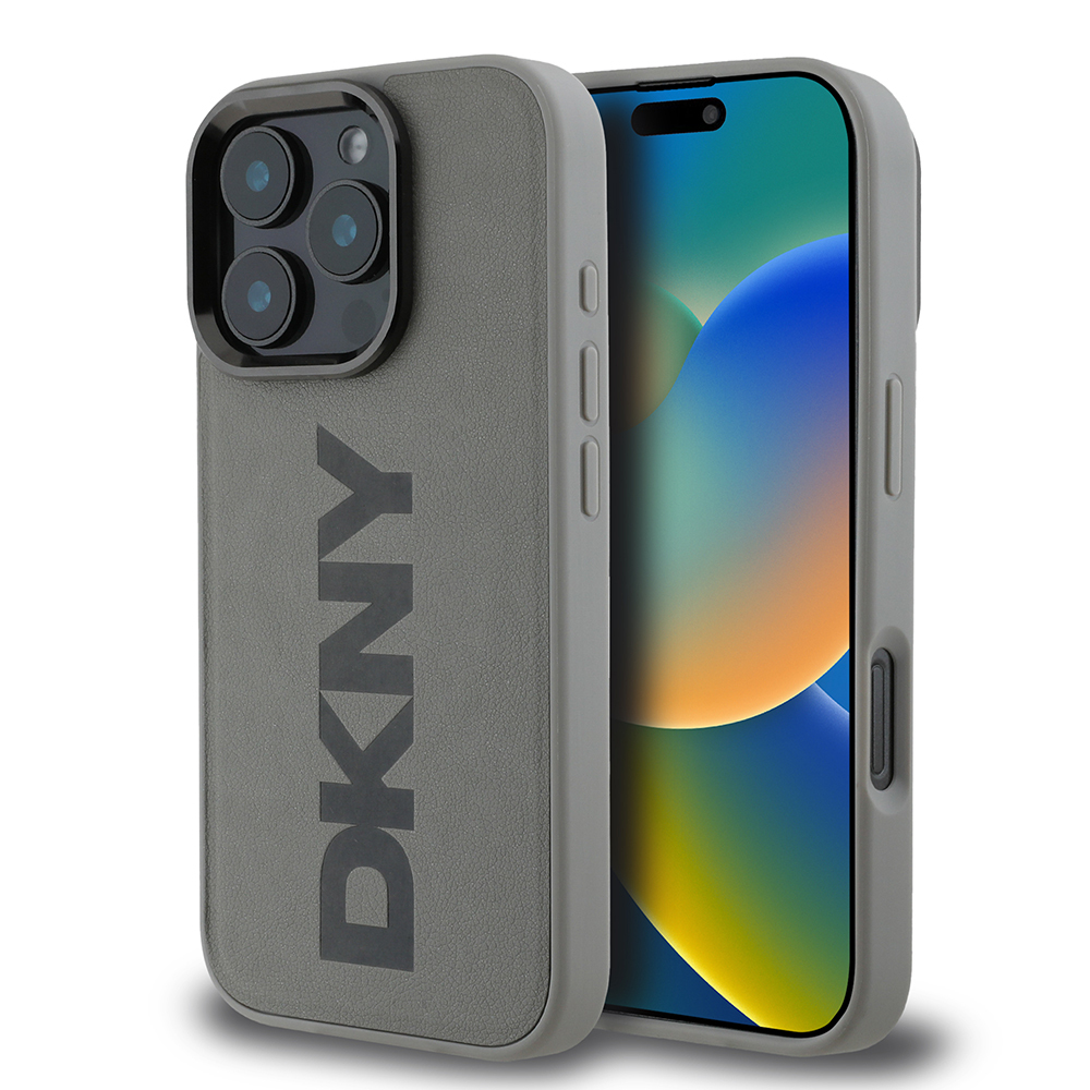 [ZTA113401] Apple iPhone 16 Pro Max Uyumlu Kılıf DKNY Orjinal Lisanslı M-safe Şarj Özellikli PU Deri Plain Kapak (Gri)