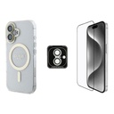 Apple iPhone 16 Uyumlu Guess Orjinal Lisanslı 3'lü Aksesuar Seti IML Baskılı Simli Glitter Kılıf + Ekran Koruyucu + Lens Koruyucu