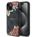 Apple iPhone 15 Uyumlu Kılıf Guess Orjinal Lisanslı M-safe Şarj Özellikli Gül Baskılı 4G Desenli Yazı Logolu Kapak