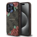 Apple iPhone 15 Pro Uyumlu Kılıf Guess Orjinal Lisanslı M-safe Şarj Özellikli Gül Baskılı 4G Desenli Yazı Logolu Kapak