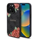 Apple iPhone 15 Pro Uyumlu Kılıf Guess Orjinal Lisanslı M-safe Şarj Özellikli Gül Baskılı 4G Desenli Yazı Logolu Kapak