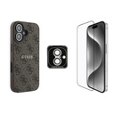 Apple iPhone 16 Plus Uyumlu Guess Orjinal Lisanslı Kılıf + Ekran Koruyucu + Lens Koruyucu 3in1 Aksesuar Seti