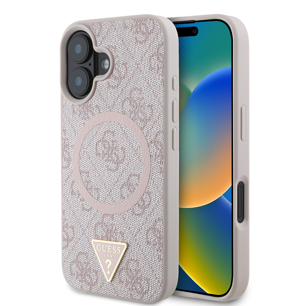 Apple iPhone 16 Uyumlu Kılıf Guess Orjinal Lisanslı M-safe Şarj Özellikli PU Üçgen Logo 4G Desenli Kapak