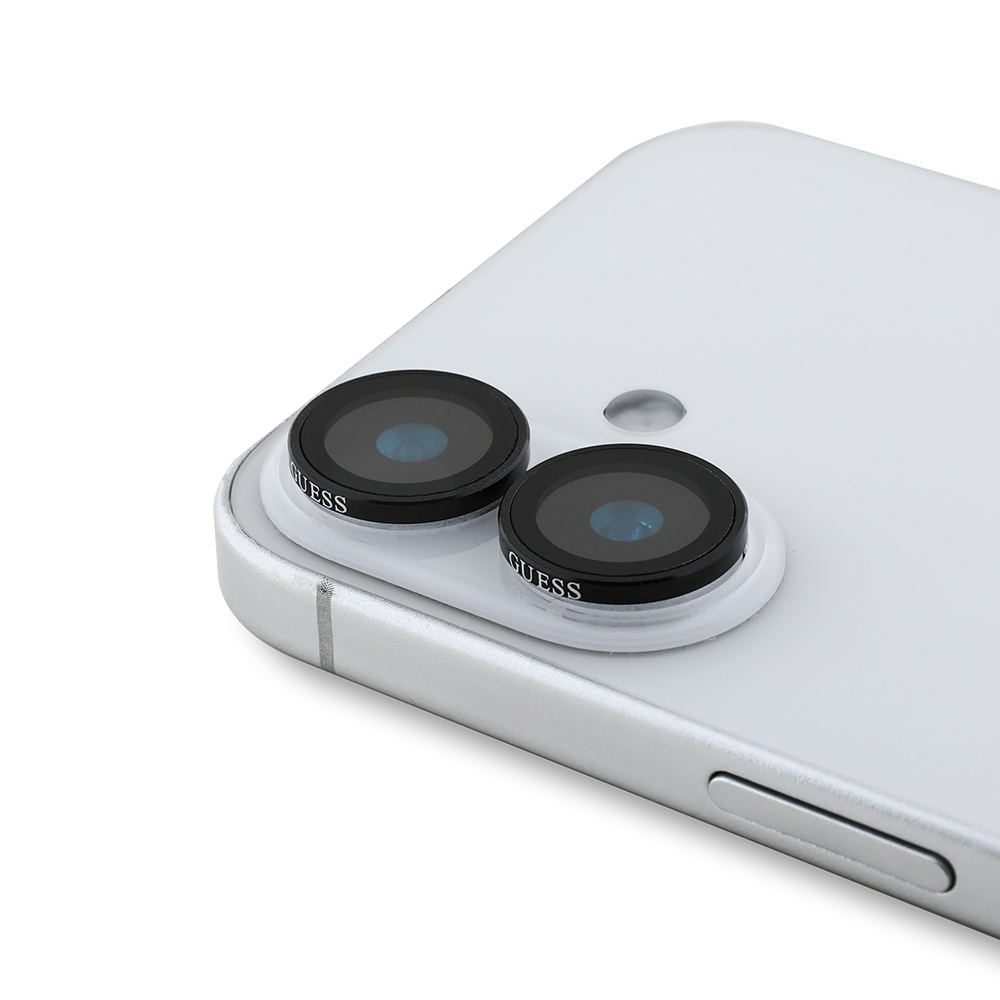 [RNZ-TA113544] Apple iPhone 16 Plus Uyumlu Guess Orjinal Lisanslı Metal Kamera Lens Koruyucu (Siyah)